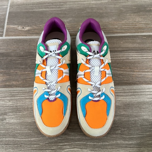 Ganni Retro Colorblock Low-Top Sneakers 39 US 8.5 NIB Orange Blue - Picture 7 of 13